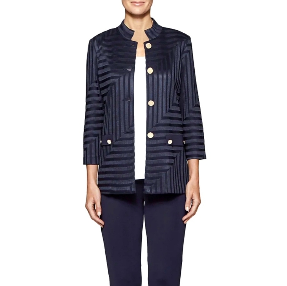 Misook Geometric Military Style Knit Jacket